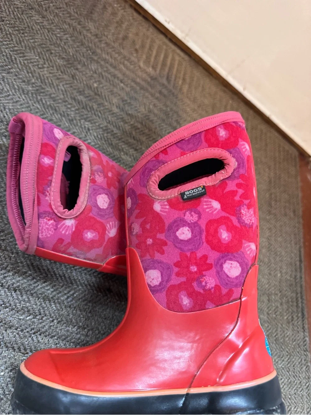 BOGS Kids' Pink Floral Waterproof Rain Boots